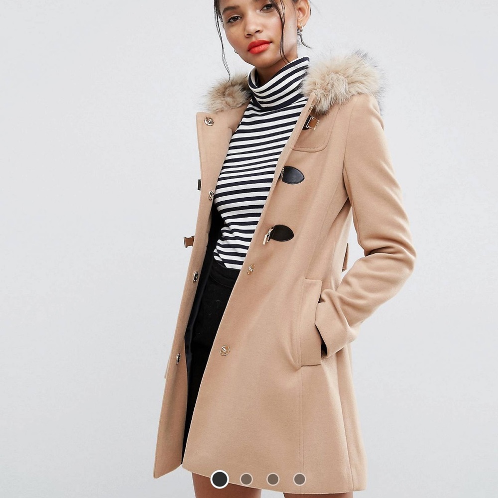ASOS duffle coat with faux fur hood 12